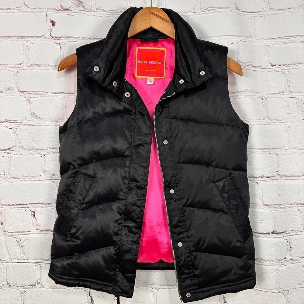 Isaac Mizrahi Vest Womens size Small Black Puffer Sleeveless Snap Front Layer